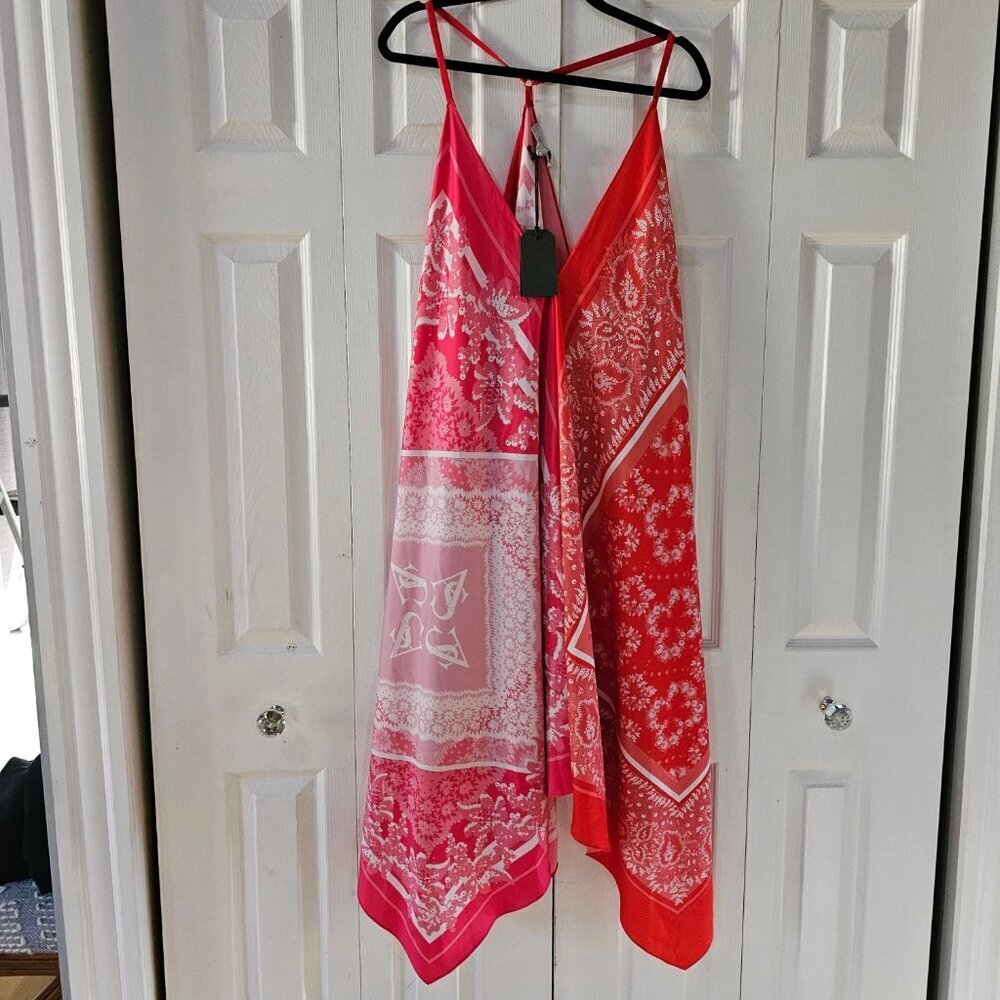 All Saints Women's Lil Paloma Bandana Asymmetric Coverup Silk Dress Size 10 - Picture 8 of 15